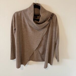 Tahari Neutral Taupe Draped Asymmetrical Cowl Sweater Womens Small Merino Wool